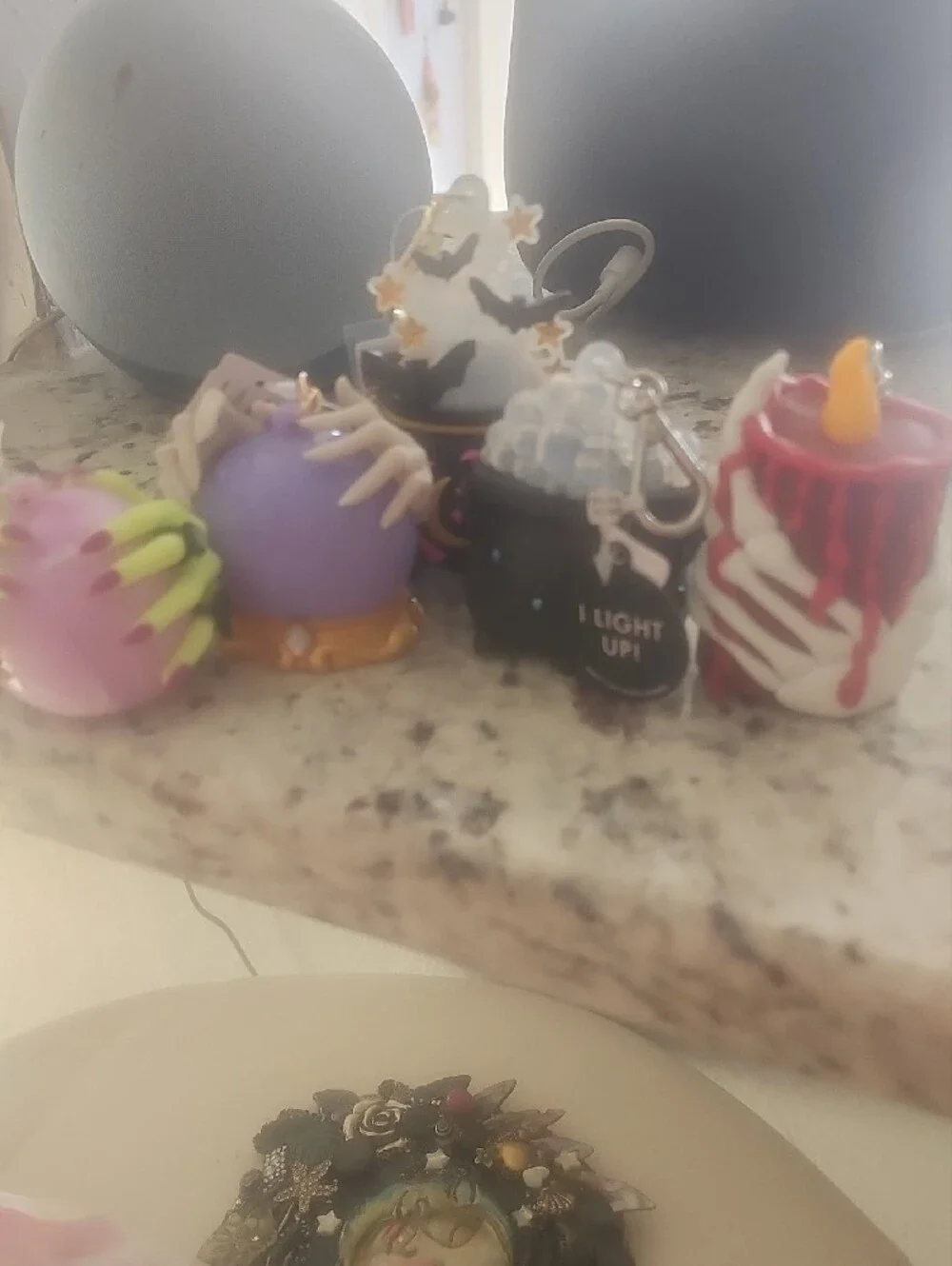 Halloween Cauldron and Candle Keychain Set - Purple, Black, Red, Pink